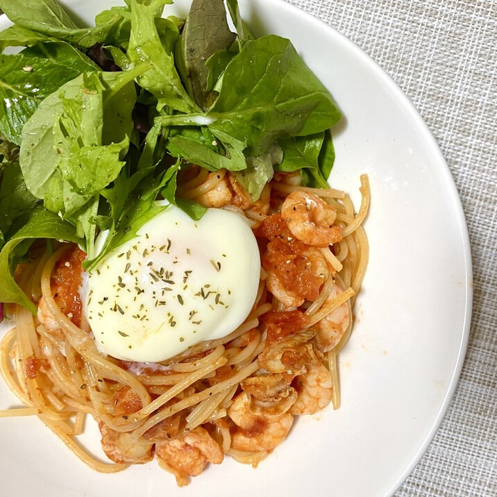 低カロリー♪トマト缶詰でシーフードトマトパスタ